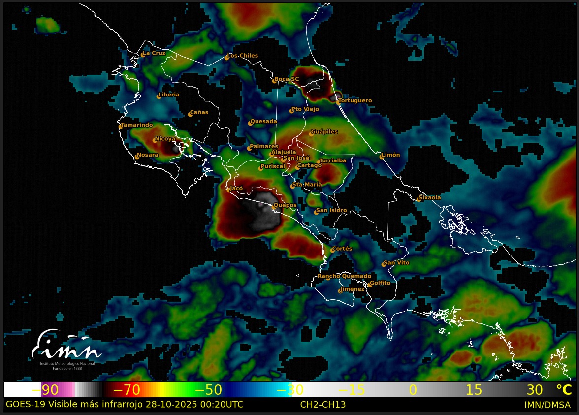 IMN: Lluvias intensas afectan la vertiente del Pacífico por influencia del huracán Melissa