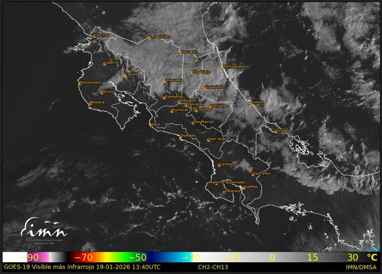 IMN advierte fuertes vientos y lluvias este lunes por influencia de empuje frío en Costa Rica