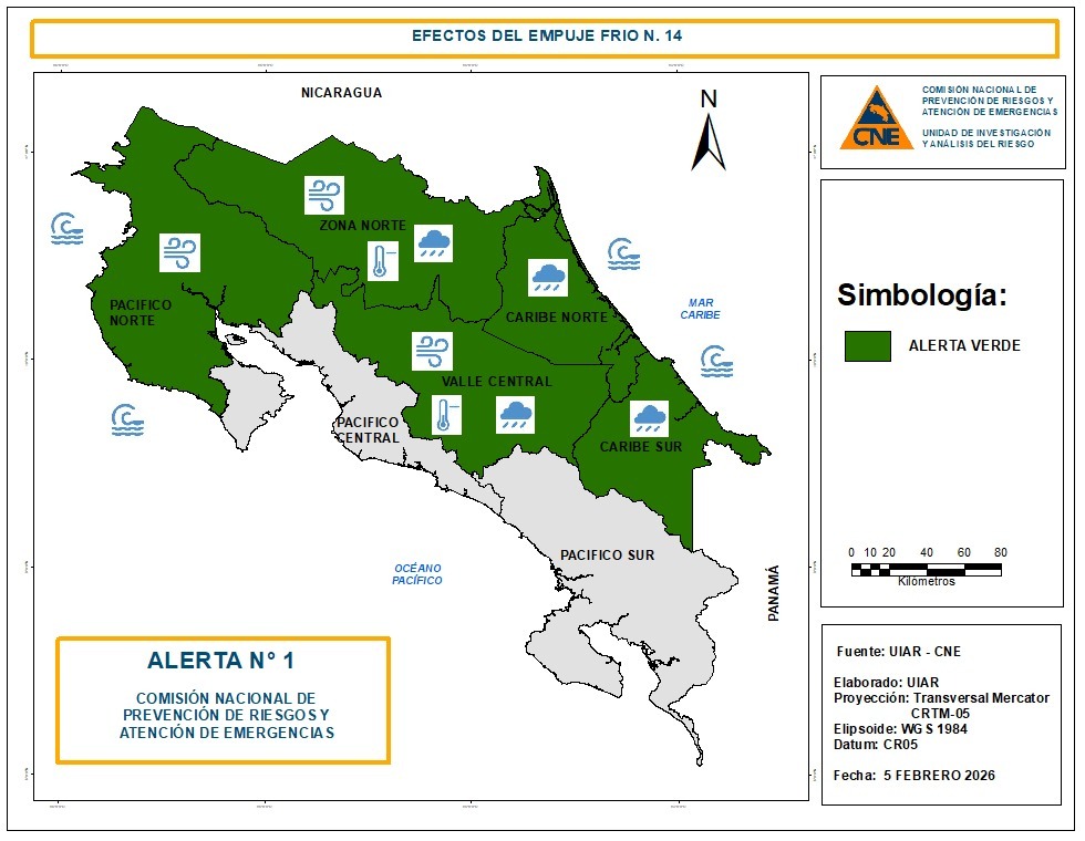 CNE declara alerta verde en casi todo el país por fuertes vientos y lluvias del empuje frío #14
